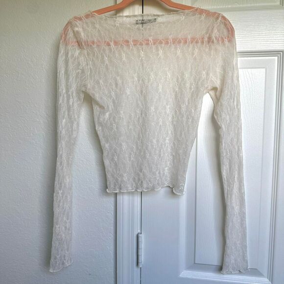 Abercrombie & Fitch White Sheer Floral Lace Long Sleeve Top - Picture 6 of 6